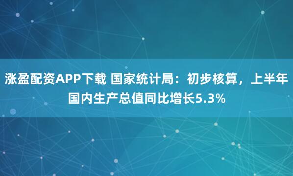 涨盈配资APP下载 国家统计局：初步核算，上半年国内生产总值同比增长5.3%